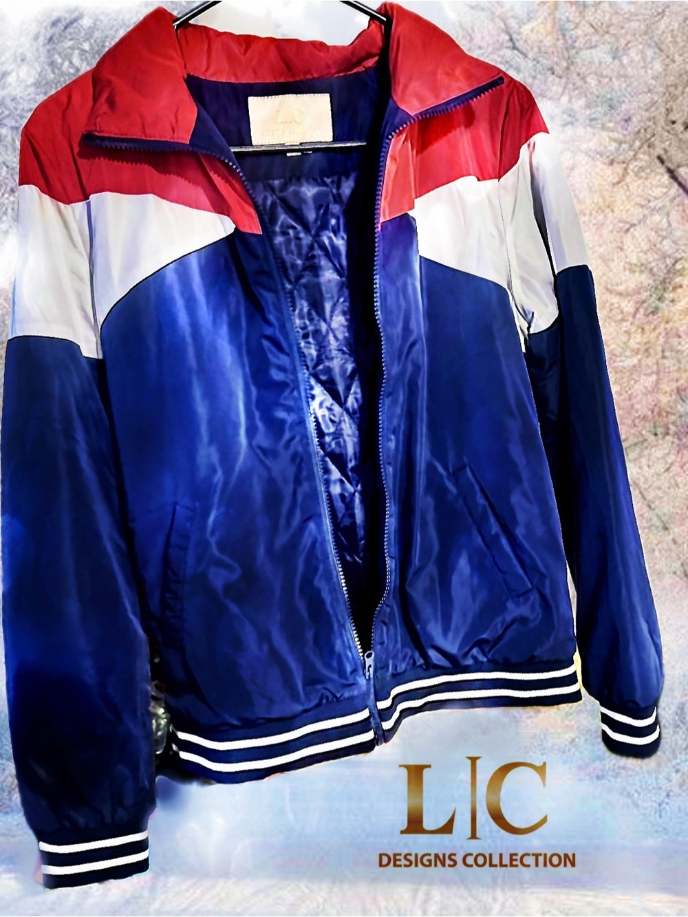 Lizette Collection Vintage-Inspired Insulated Windbreaker RedWhiteBlue